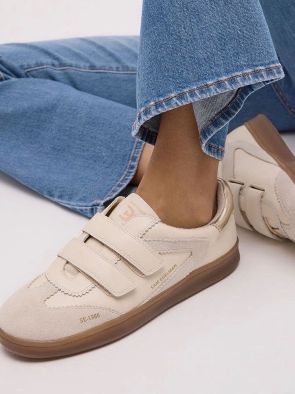 Sam Edelman Talia Cream Velcro Low-Top Sneakers